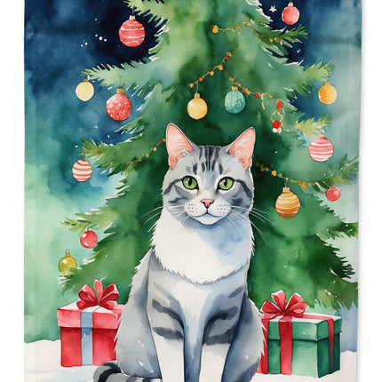Aegean Cat By the Christmas Tree Garden Flag-0