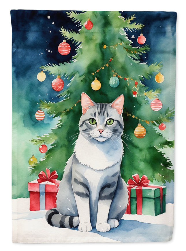 Aegean Cat By the Christmas Tree Garden Flag-0
