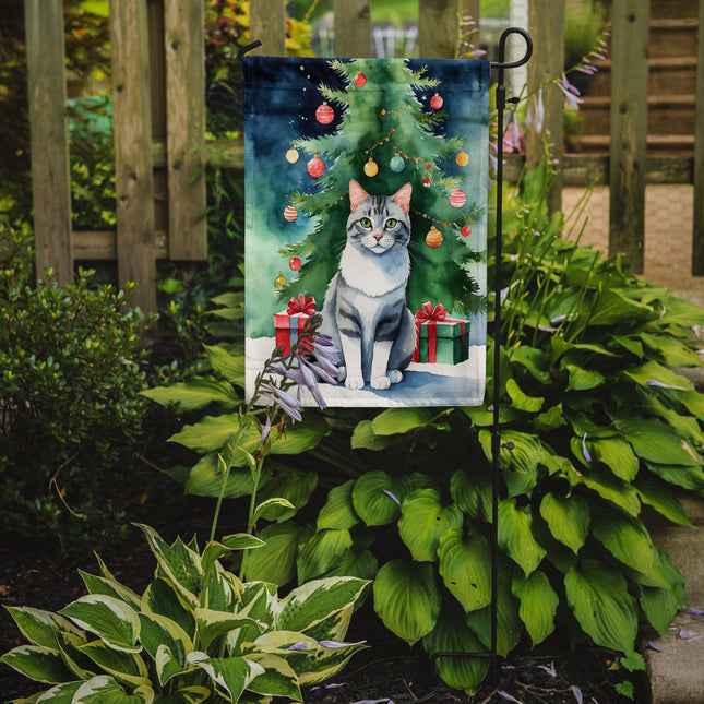 Aegean Cat By the Christmas Tree Garden Flag-1
