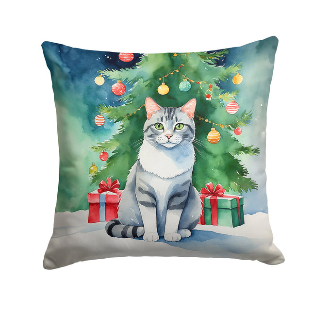 Aegean Cat By the Christmas Tree Throw Pillow-0