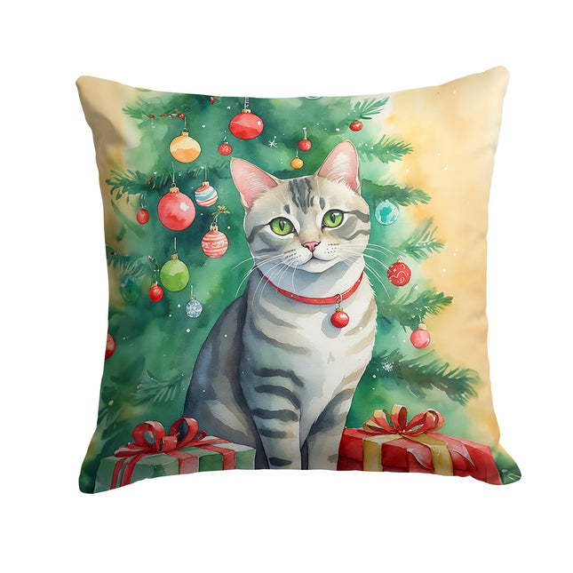 Asian Cat By the Christmas Tree Throw Pillow-0