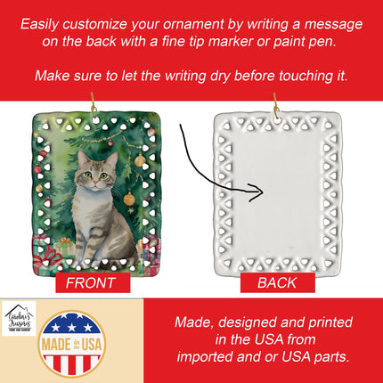 Pudelkatze Cat By the Christmas Tree Porcelain Ornament-2