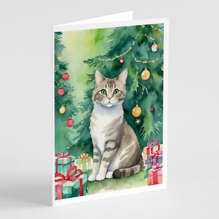 Pudelkatze Cat By the Christmas Tree Greeting Cards Pack of 8-0