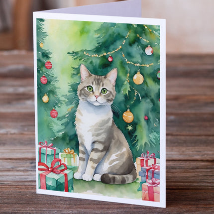 Pudelkatze Cat By the Christmas Tree Greeting Cards Pack of 8-1