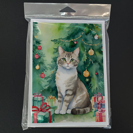Pudelkatze Cat By the Christmas Tree Greeting Cards Pack of 8-2