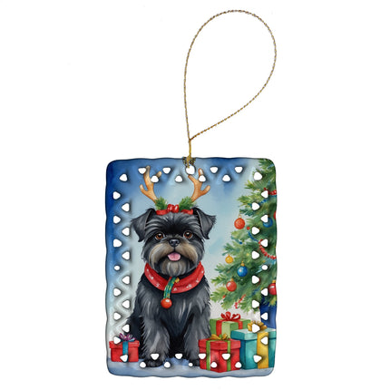 Affenpinscher Christmas Reindeer Porcelain Ornament-0