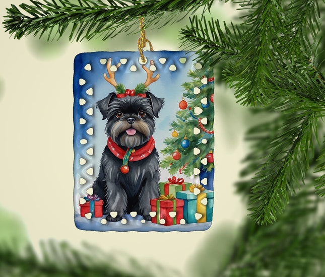 Affenpinscher Christmas Reindeer Porcelain Ornament-1