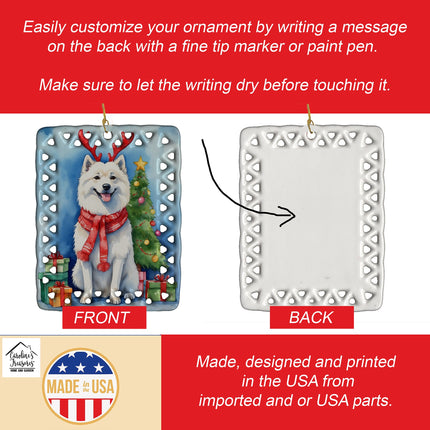 American Eskimo Christmas Reindeer Porcelain Ornament-2