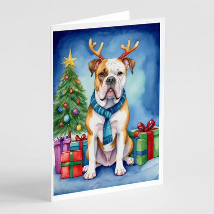 American Bulldog Christmas Reindeer Greeting Cards Pack of 8-0