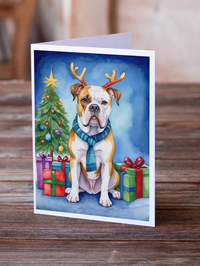 American Bulldog Christmas Reindeer Greeting Cards Pack of 8-1
