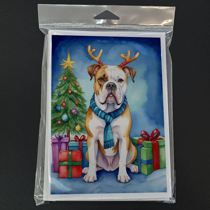 American Bulldog Christmas Reindeer Greeting Cards Pack of 8-2