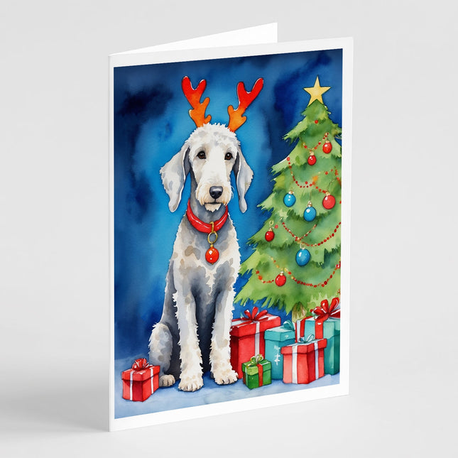 Bedlington Terrier Christmas Reindeer Greeting Cards Pack of 8-0