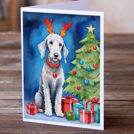 Bedlington Terrier Christmas Reindeer Greeting Cards Pack of 8-1