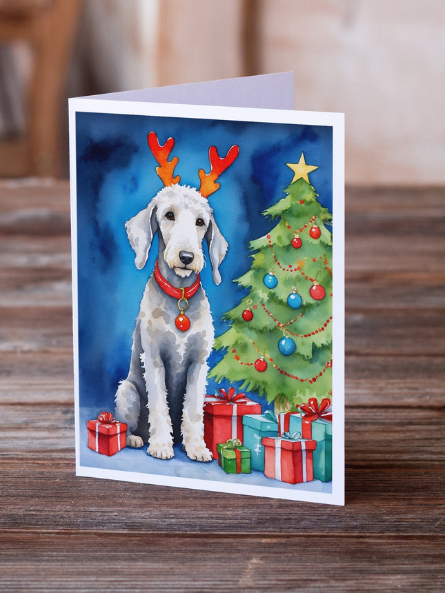 Bedlington Terrier Christmas Reindeer Greeting Cards Pack of 8-1