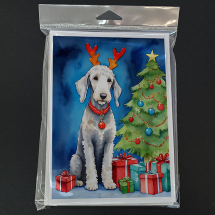 Bedlington Terrier Christmas Reindeer Greeting Cards Pack of 8-2