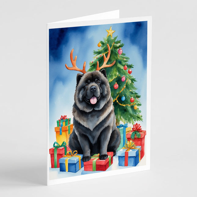 Black Chow Chow Christmas Reindeer Greeting Cards Pack of 8-0