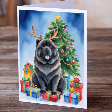 Black Chow Chow Christmas Reindeer Greeting Cards Pack of 8-1