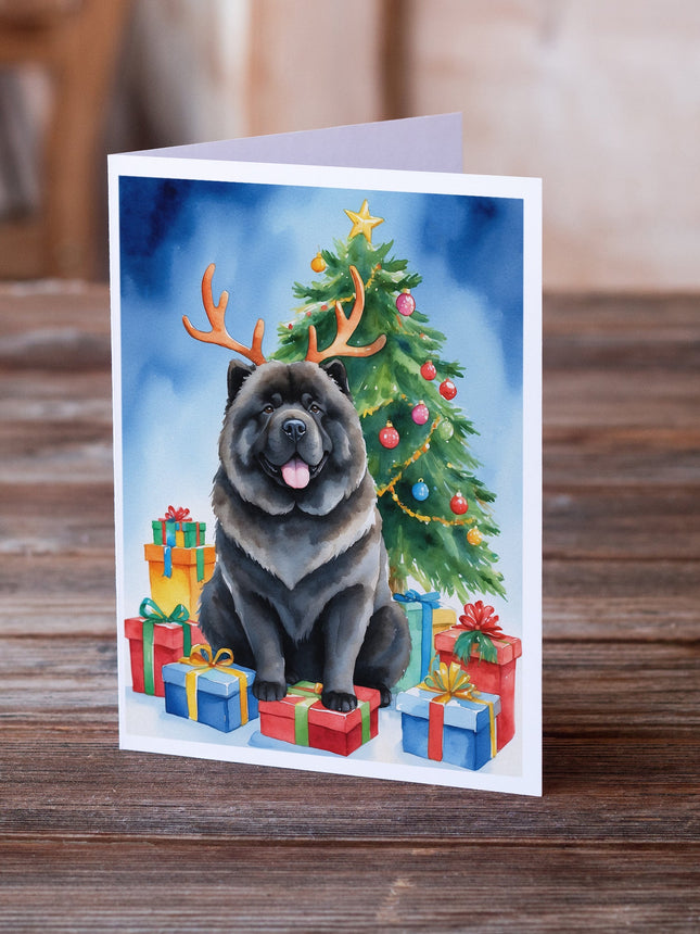 Black Chow Chow Christmas Reindeer Greeting Cards Pack of 8-1