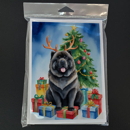 Black Chow Chow Christmas Reindeer Greeting Cards Pack of 8-2
