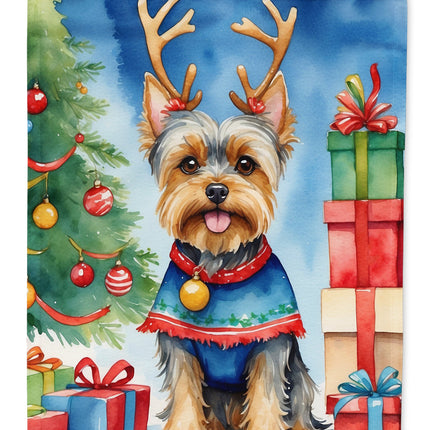 Yorkshire Terrier Yorkie Christmas Reindeer House Flag-0