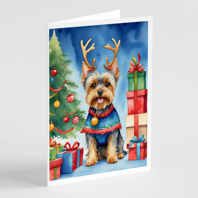 Yorkshire Terrier Yorkie Christmas Reindeer Greeting Cards Pack of 8-0