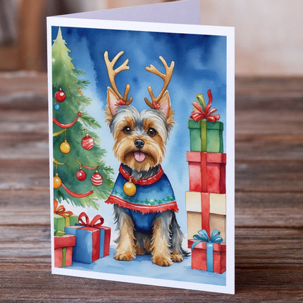 Yorkshire Terrier Yorkie Christmas Reindeer Greeting Cards Pack of 8-1