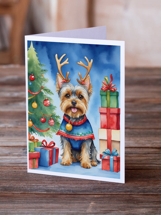 Yorkshire Terrier Yorkie Christmas Reindeer Greeting Cards Pack of 8-1
