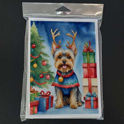 Yorkshire Terrier Yorkie Christmas Reindeer Greeting Cards Pack of 8-2