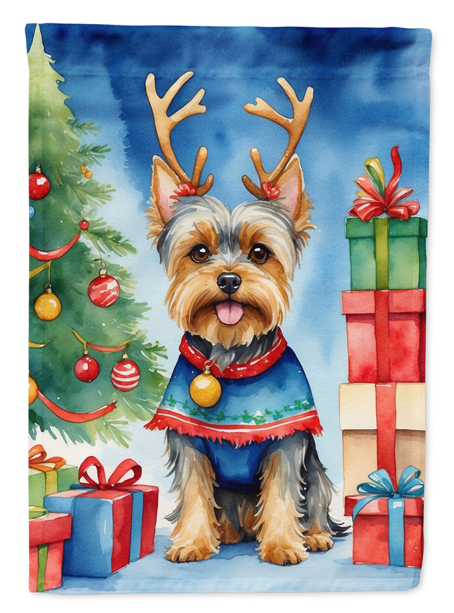 Yorkshire Terrier Yorkie Christmas Reindeer Garden Flag-0