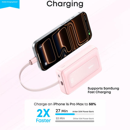 Anker Zolo Power Bank (10K, 30W) with a 5.4-inch (13.7 cm) built-in USB-C cable.
