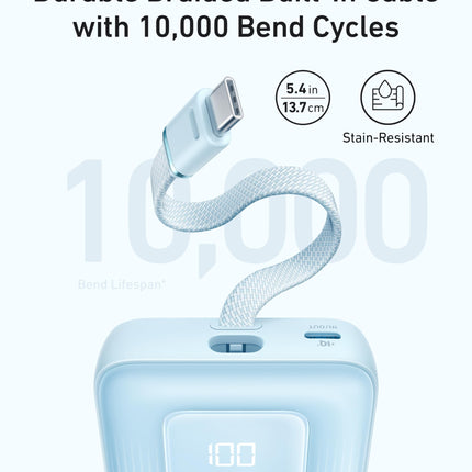 Anker Zolo Power Bank (10K, 30W) with a 5.4-inch (13.7 cm) built-in USB-C cable.