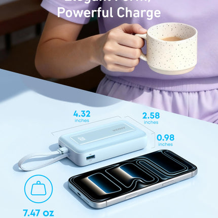 Anker Zolo Power Bank (10K, 30W) with a 5.4-inch (13.7 cm) built-in USB-C cable.