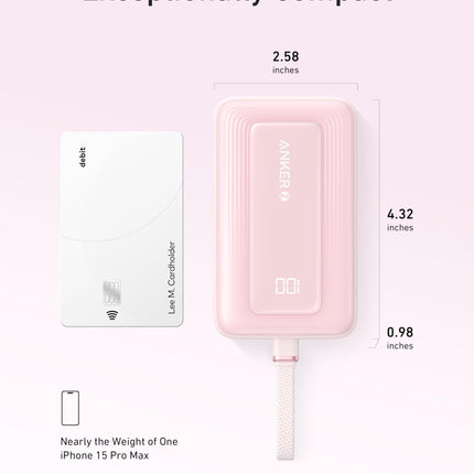 Anker Zolo Power Bank (10K, 30W) with a 5.4-inch (13.7 cm) built-in USB-C cable.