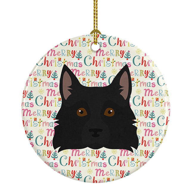 Schipperke Merry Christmas Ceramic Ornament-0