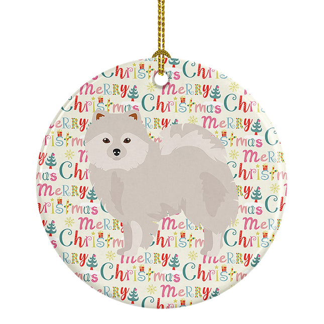 Japanese Spitz Merry Christmas Ceramic Ornament-0
