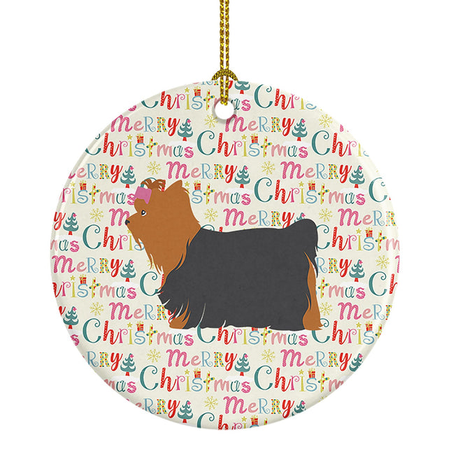 Yorkshire Terrier Yorkie Merry Christmas Ceramic Ornament-0