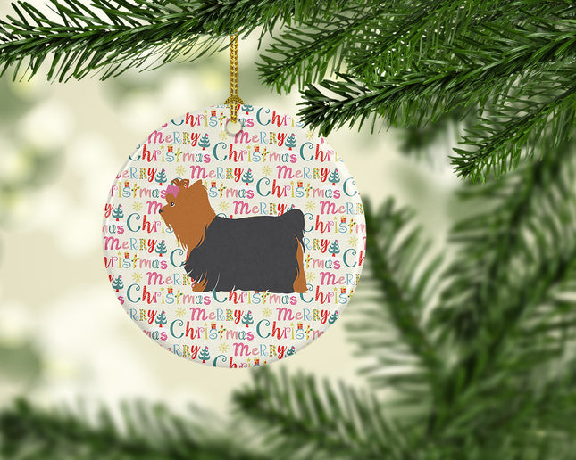 Yorkshire Terrier Yorkie Merry Christmas Ceramic Ornament-1