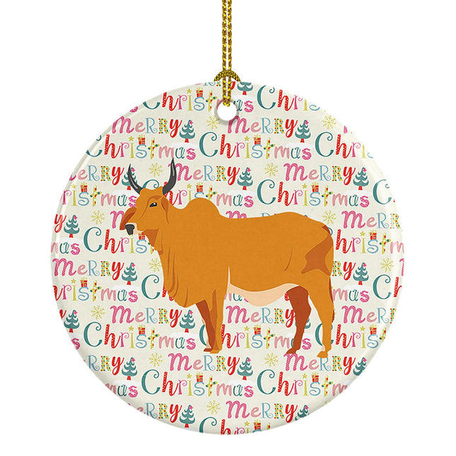 Zebu Indicine Cow Christmas Ceramic Ornament-0