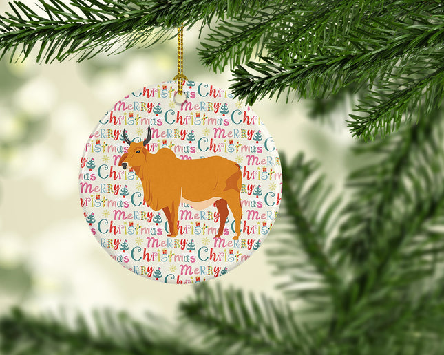 Zebu Indicine Cow Christmas Ceramic Ornament-1