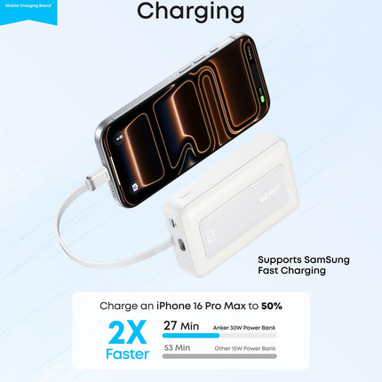 Anker Zolo Power Bank (10K, 30W) with a 5.4-inch (13.7 cm) built-in USB-C cable.