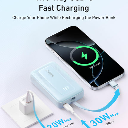 Anker Zolo Power Bank (10K, 30W) with a 5.4-inch (13.7 cm) built-in USB-C cable.