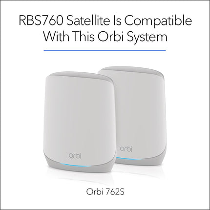 NETGEAR Orbi Whole Home Tri-Band Mesh WiFi 6 Add-on Satellite (RBS760) – Works with Your Orbi WiFi 6 System - Adds Coverage up to 2,500 sq. ft. - AX5400 up to 5.4Gbps