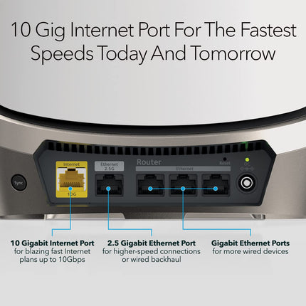 NETGEAR Orbi Quad-Band WiFi 6E Router (RBRE960), 10Gbps Speed, Coverage up to 3,000 sq. ft, 200 Devices, 10 Gig Internet Port, Expandable to Create A Mesh System, AXE11000 802.11 Axe
