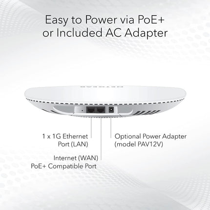 NETGEAR Wireless Access Point Dual-Band Up to 200 Client Devices 1 x 1G Ethernet LAN Port MU-MIMO Insight Remote Management PoE or Optional Power Adapter