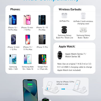 Anker Foldable 3-in-1 Wireless Charging Station with Adapter, 335 Wireless Charger, for iPhone 14/14 Pro/14 Pro Max/14 Plus, AirPods Pro, Apple Watch Series 7 / SE (Watch Charging Cable Not Included)
