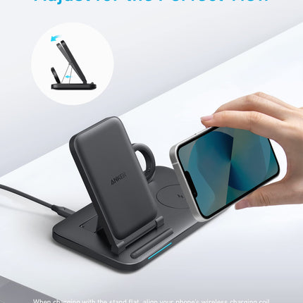Anker Foldable 3-in-1 Wireless Charging Station with Adapter, 335 Wireless Charger, for iPhone 14/14 Pro/14 Pro Max/14 Plus, AirPods Pro, Apple Watch Series 7 / SE (Watch Charging Cable Not Included)