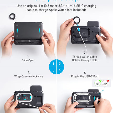 Anker Foldable 3-in-1 Wireless Charging Station with Adapter, 335 Wireless Charger, for iPhone 14/14 Pro/14 Pro Max/14 Plus, AirPods Pro, Apple Watch Series 7 / SE (Watch Charging Cable Not Included)