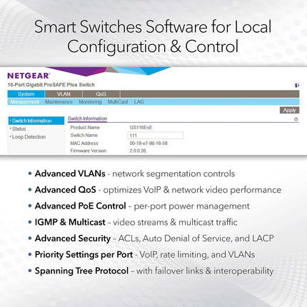 NETGEAR Port Gigabit Ethernet Smart Managed Pro Switch - with 2 x 1G SFP, Desktop/Rackmount, and ProSAFE Lifetime Protection