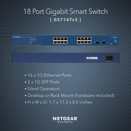 NETGEAR Port Gigabit Ethernet Smart Managed Pro Switch - with 2 x 1G SFP, Desktop/Rackmount, and ProSAFE Lifetime Protection